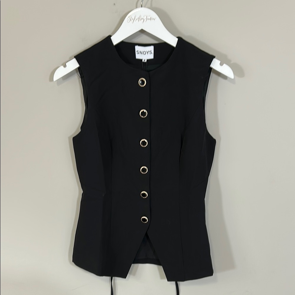 Sndys Emiliana Top Black Longline Sleevess Vest Lined Shirt Sz M NEW